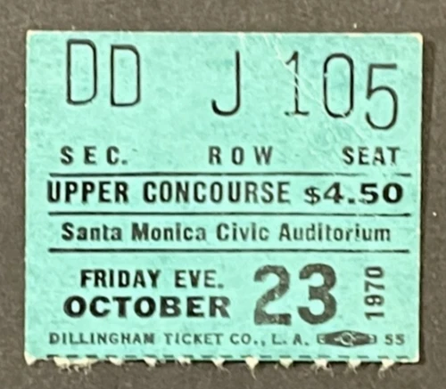 Pink Floyd 10-23-1970 Concert Ticket Stub Santa Monica CA Atom Heart Mother Tour