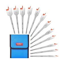 12 Pcs Spade Drill Bit Set - Carbon Steel Paddle Flat Bit with Quic... Fast Ship