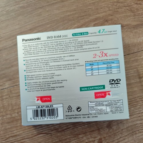 Panasonic LM-AF120LE5 120min 4.7GB DVD-RAM Blank Discs 10 Pack New Sealed - Afbeelding 2 van 4