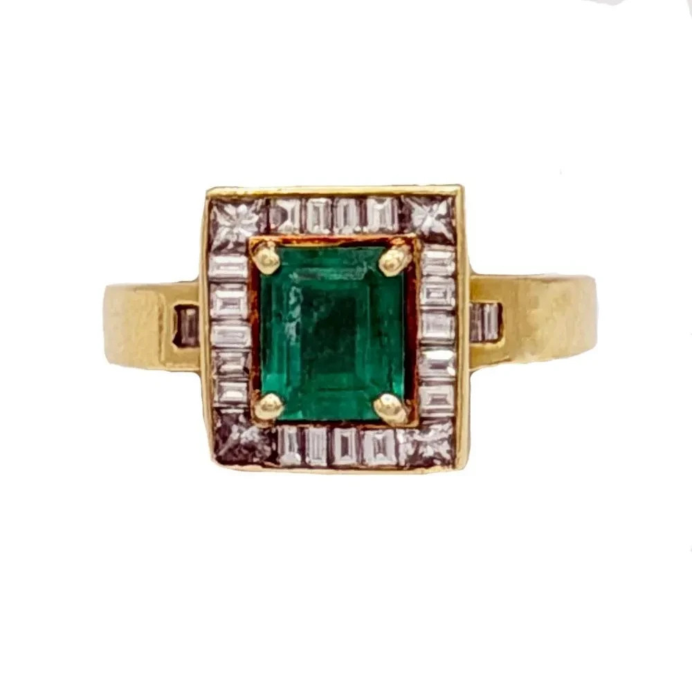 18K Yellow Gold Emerald and 1.00ct Diamond Ring