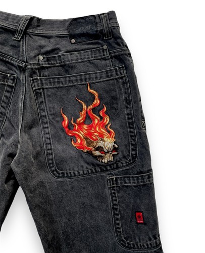 RARE Vintage Y2K JNCO Jeans Flaming Skull 36 x 32 Black Wide Grunge Fire 90s - Picture 4 of 11