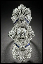 Glorious Long Art Deco Design With Old European Cut CZ  Blue Sapphire Fine Ring