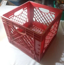 VINTAGE MILK CRATE, (OAKHURST DAIRIES) HARD PLASTIC, BRIGHT RED, 13X13X11, *WEAR