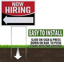 Large(18x24) Durable Now Hiring! Signs with Stakes (2,3,5, or 10 Pack)
