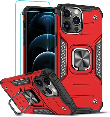 LeYi für iPhone 13 Pro Max Hülle und 2 Hartglas Displayschutz Ring - Rot