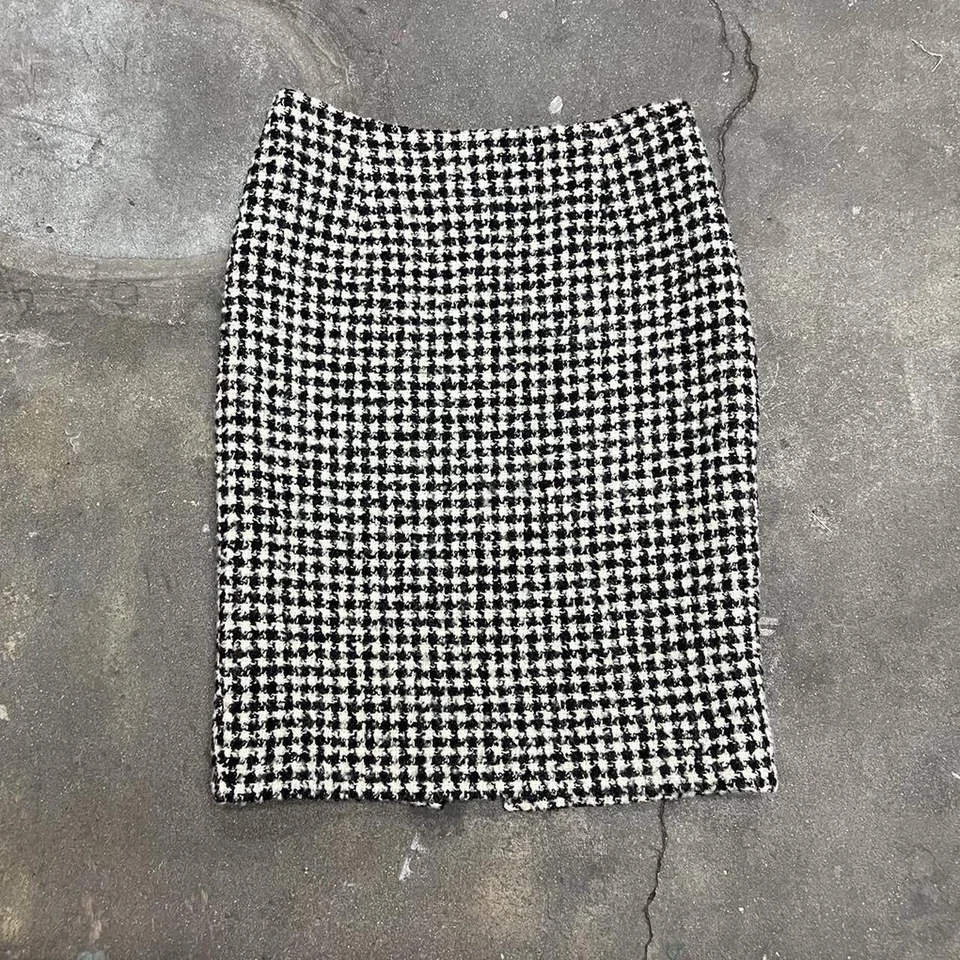 1990 Alberta Ferretti lana pata de gallo cintura alta falda lápiz talla pequeña