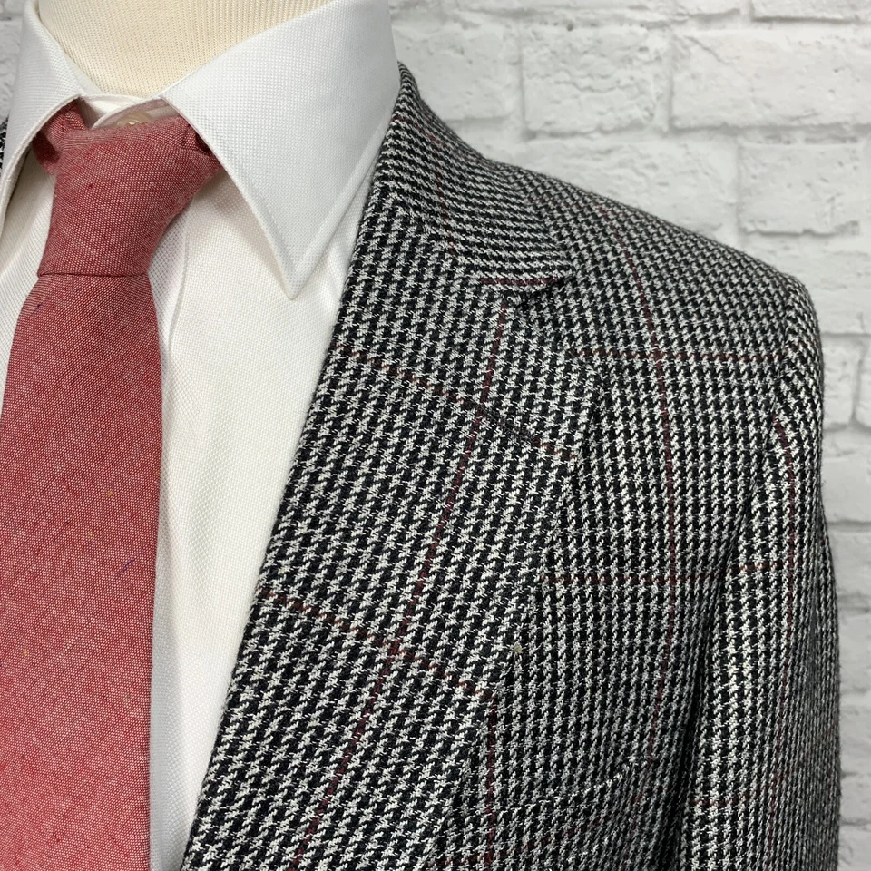 Stafford Mens Silk & Wool Blend Houndstooth Classic Sports Coat 44R - Image 3 of 4