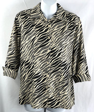 Jaclyn smith linen top S black/tan Zebra Animal button up 3/4 sleeves Career