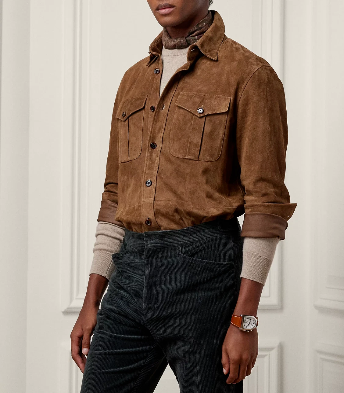 Brown Leather Shirt jacket for Men Pure Suede Custom Made Size S M L XXL 3XL 4XL