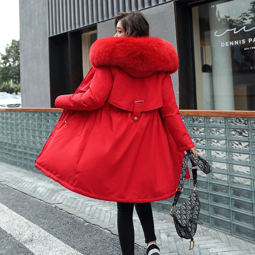 Winter Warm Women's Puffer Fur Collar Long Quilted Ladies Coat Hooded Jacket - Bild 7 von 15