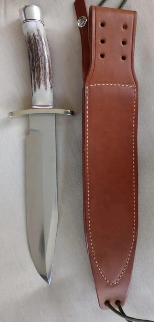 CUSTOM HANDMADE D2 STEEL HUNTING BOWIE KNIFE WITH STAG HORN HANDLE & SHEATH CUSTOM HANDMADE D2 STEEL HUNTING BOWIE KNIFE WITH STAG HORN HANDLE & SHEATH