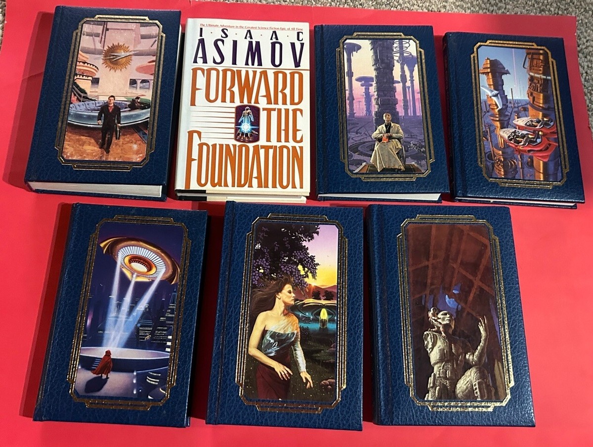Isaac Asimov Collection Blue Leather FOUNDATION Series Lot