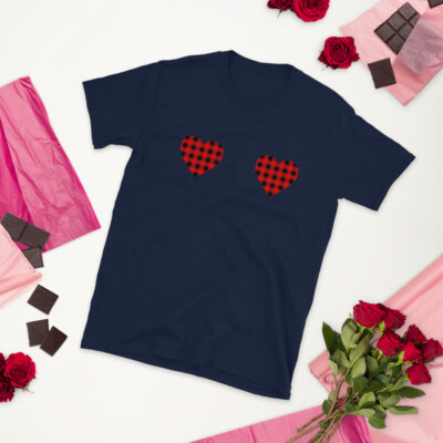 【ローズ】 Red Plaid Hearts Boobs Valentine's day Costume Unisex T-Shirt | eBay