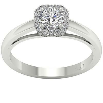 Cushion Halo Solitaire Engagement Ring I1 G 0.75 Ct Round Diamond 14k White Gold