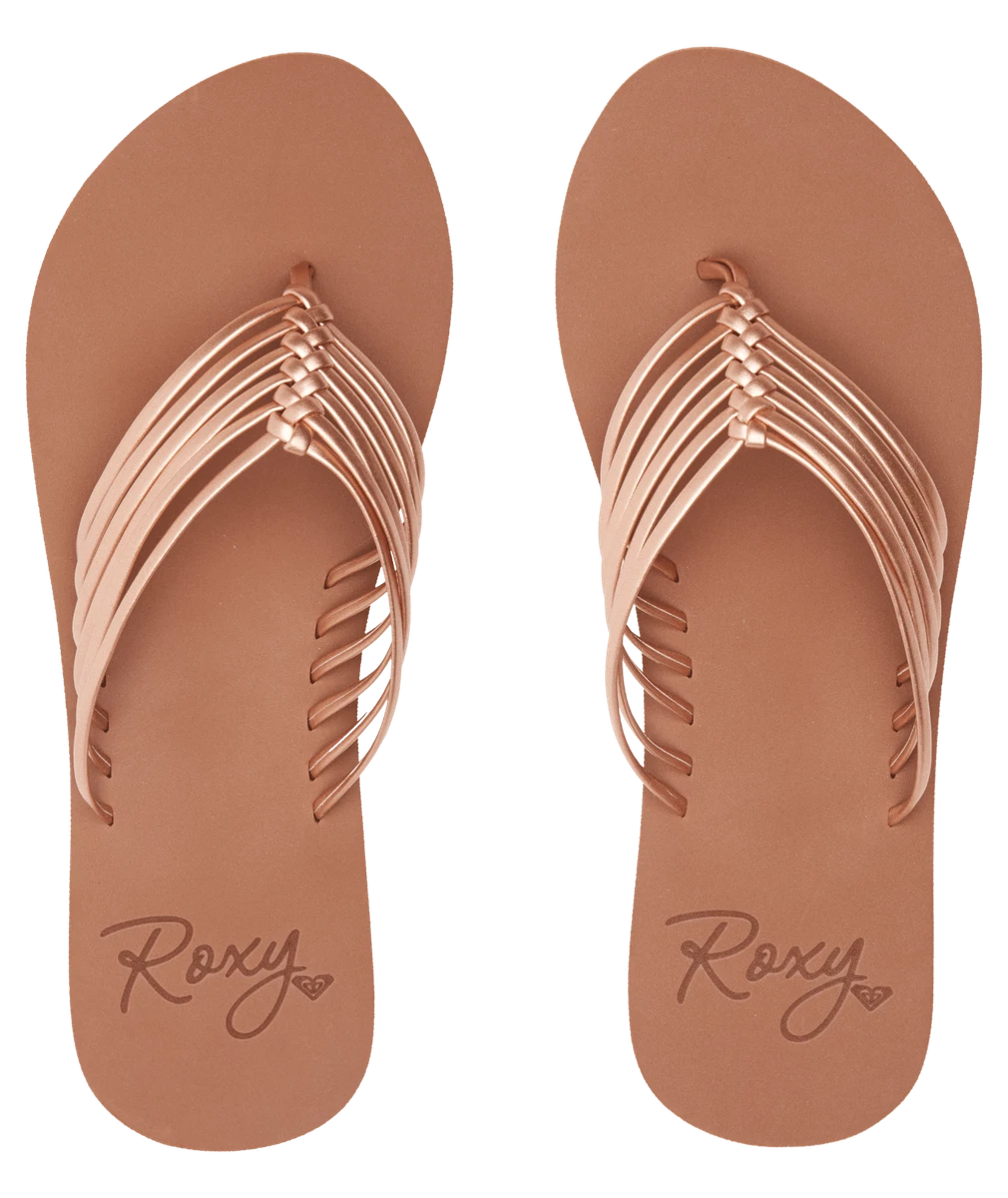 ROXY WOMENS FLIP FLOPS.NEW JASMINE ROSE GOLD STRAPPY THONGS SLIP ON SANDALS  S22