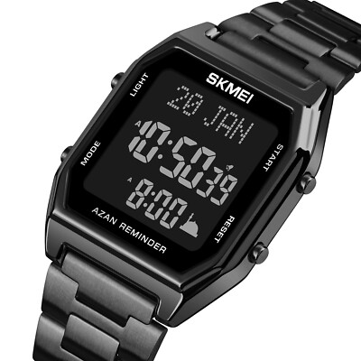 SKMEI Men Qibla AZAN Watch LED  Digital City Data Waterproof Wristwatch 1763 C