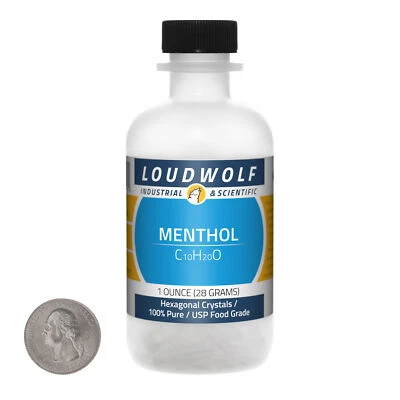LOUDWOLF INDUSTRIAL & SCIENTIFIC Menthol / 1 Ounce Bottle / 100% Pure USP Food Grade / Hexagonal Crystals / USA