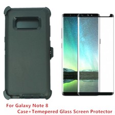 For Samsung Galaxy Note 8 Defender Case Cover W/Tempered Screen  Clip Black
