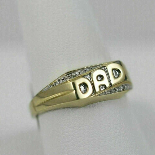 0.10Ct Round Simulated Diamond Band DAD Ring 14K Yellow Gold Plated Silver 925