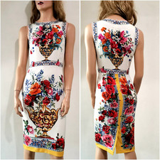 🆓US🛃  Dolce&Gabbana majolica vase floral printed silk Dress IT 40