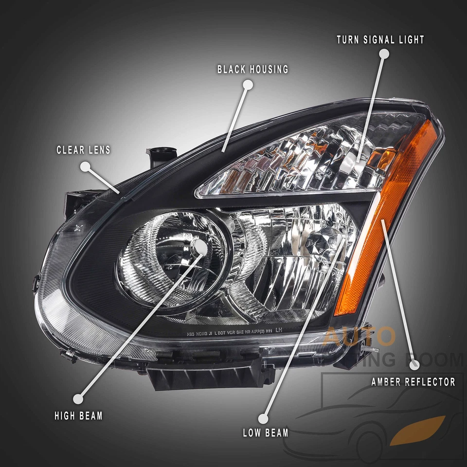 Headlights For 2008-2013 Nissan Rogue 2014-2015 Select Halogen Black Headlamps Foto 3 de 4