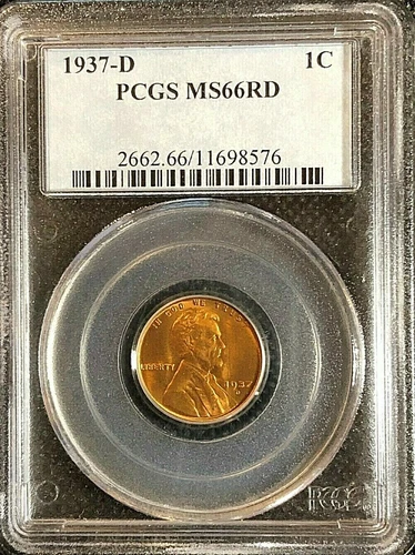 1937 D   Lincoln Wheat Penny Cent - PCGS MS66 RD