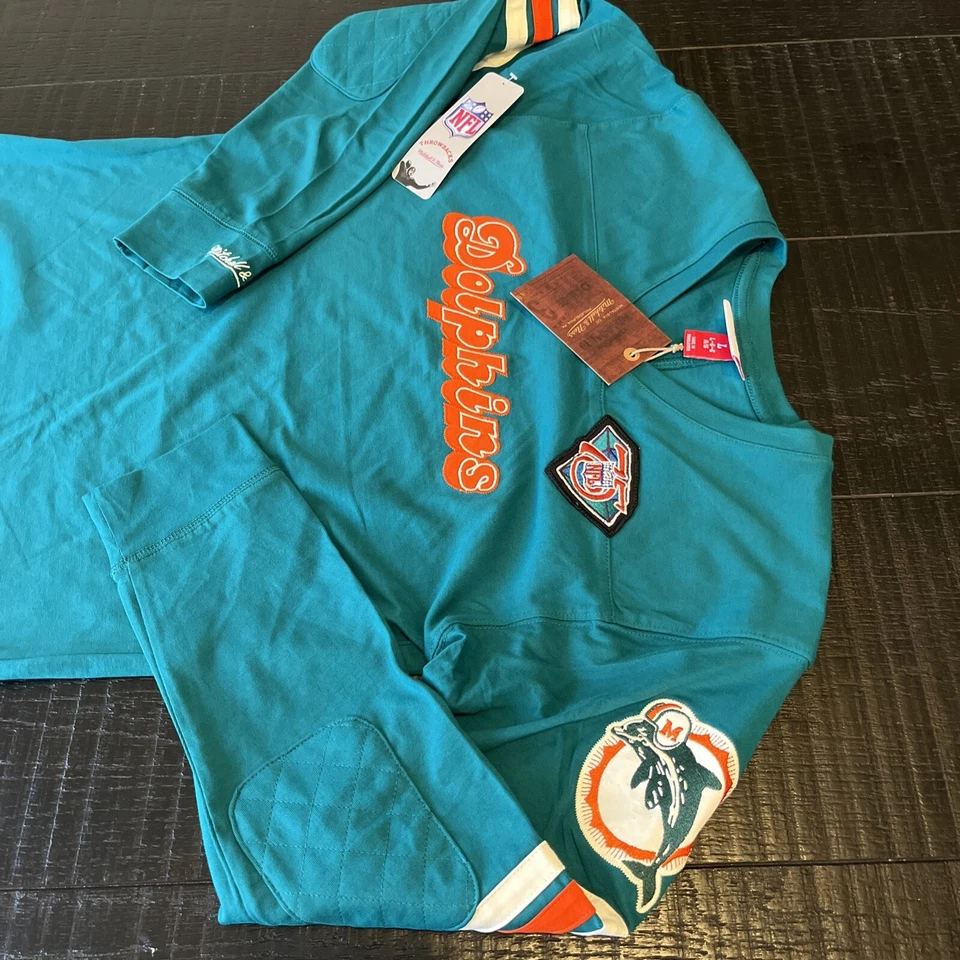 Mitchell & Ness Equipo NFL Inspirado Manga Larga Miami Dolphins Nuevo Con Etiquetas Niños Talla L Foto 2 de 4