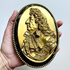 Fine Antique Gilt Bronze Marble Louis XIV Portrait Medallion After Pierre Puget
