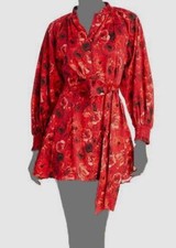 Alice + Olivia Women's Red Floral Button-Front Self-Tie Janis Dress Size 6