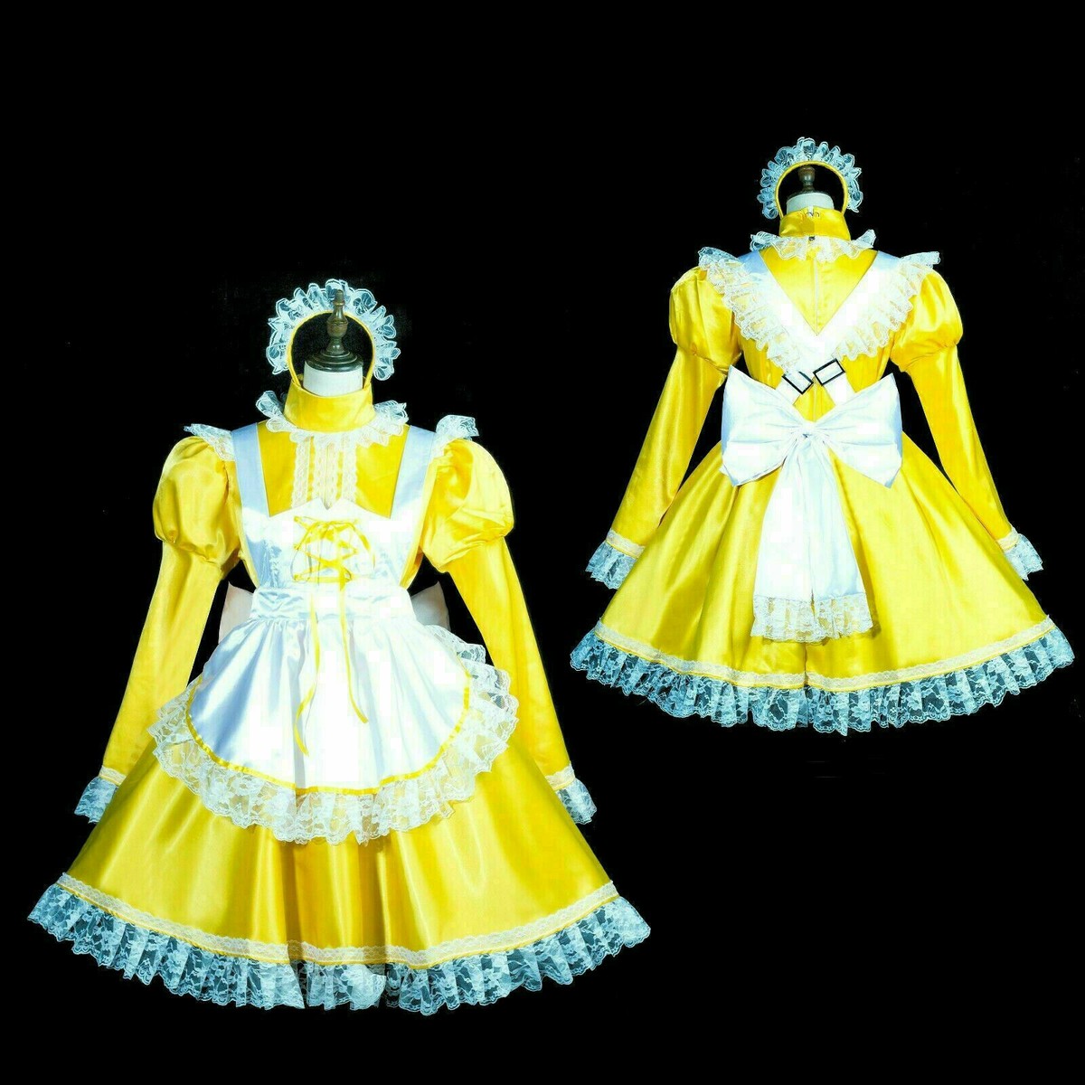 Premade yellow satin sissy maid dress Cosplay Costume