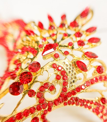 Red Crystal Masquerade Mask with Stick, Gold Masquerade Mask, Wedding Party Mask - Picture 5 of 7