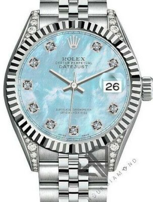 Women's 26mm Rolex Datejust SS Jubilee TM Baby Blue MOP Diamond Dial & Lugs