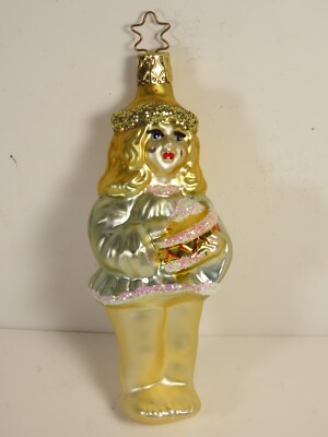 Inge Glas Blown Glass German Ornament Angel Drum Glitter 5.5'' H C6826