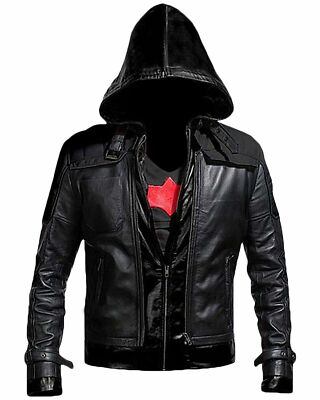 New Batman Arkham Knight Game Red Hood Leather Jacket Vest Cosplay  Costume