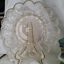 11" Round 15 Egg & Relish Tray Hobnail Clear INDIANA GLASS "SMOOTH EGG" Vintage 