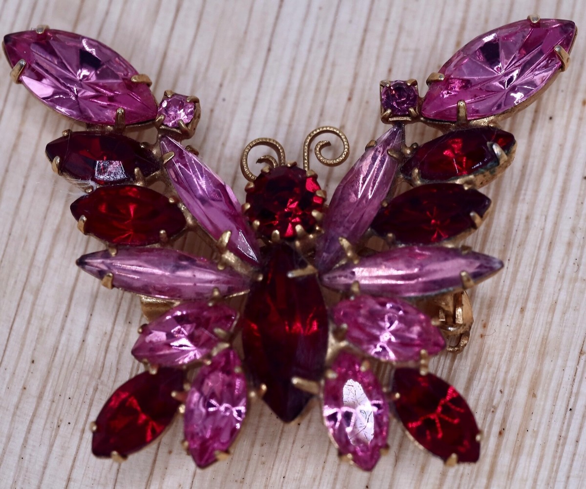 Verified Juliana Pink & Fuchsia Butterfly Brooch Pin #1792