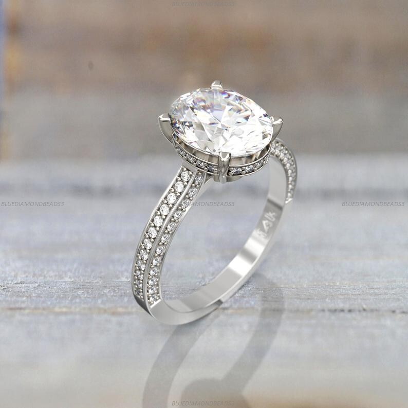14k White Gold Moissanite Diamond Engagement Ring for Birthdays  