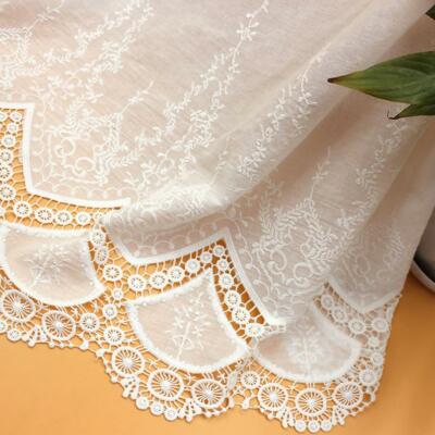Scalloped Cotton Fabric Hollowed Embroidery Lace Fabric DIY Bridal Wedding Cloth