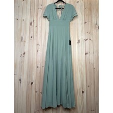 NWT Lulus Promise Of Love Sage Brush Flutter Sleeve Maxi Dress Bridesmaid Size S