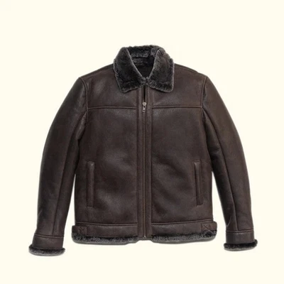 Blouson bombardier en cuir de mouton véritable pour homme, manteau volant avi... - Photo 1/4