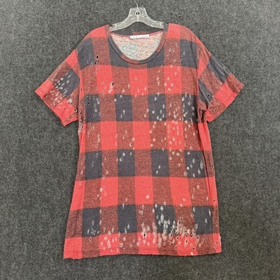 IRO + Blue Cream Shirt Women's Large Red Plaid Distressed Relaxed