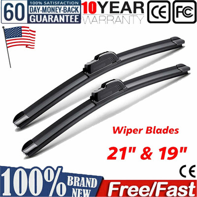 21'' & 19'' OEM Quality Bracketless Windshield Wiper Blades J-Hook Pair All Season
