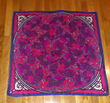 Vintage Honey Pink Purple Blue Art Deco Floral 100 Silk Square Scarf 30"