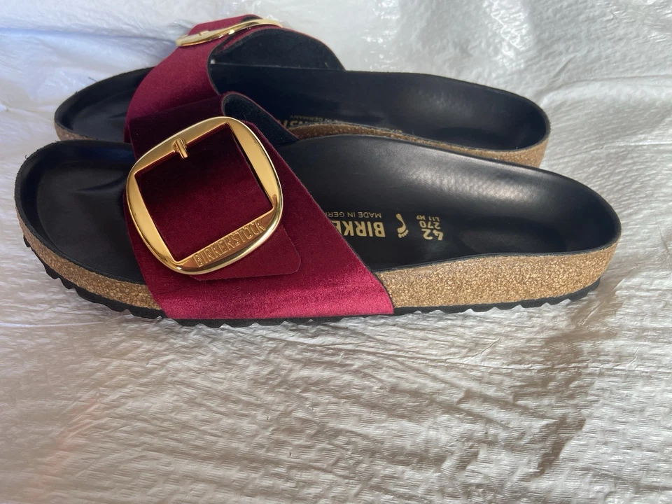 Birkenstock Madrid Big Buckle Maroon Velvet Size 42 New Without Box Comfort  - image 2 of 4