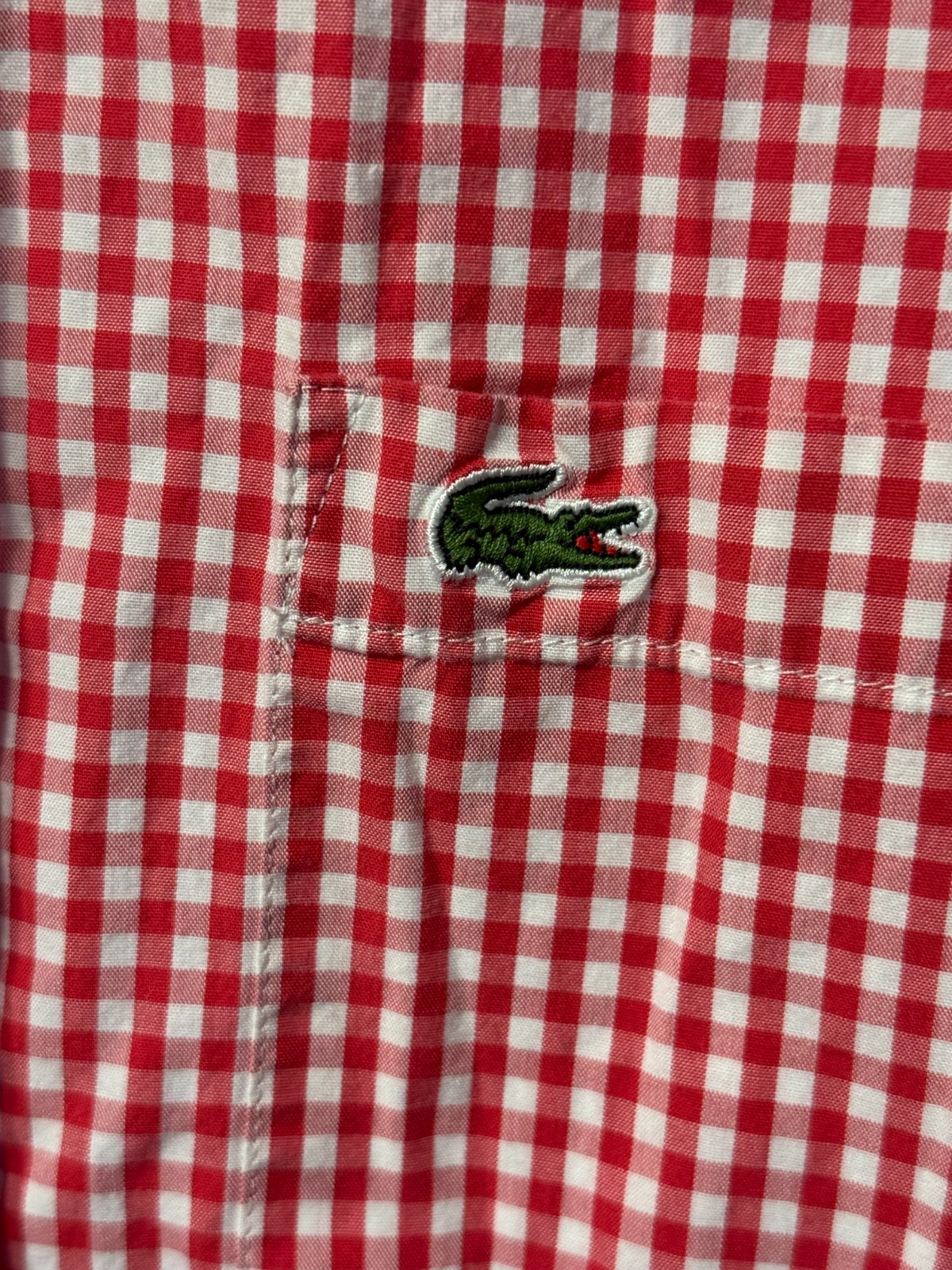 Lacoste Dress Shirt Mens XL Red Gingham Check Short Sleeve Casual Logo thumbnail 5