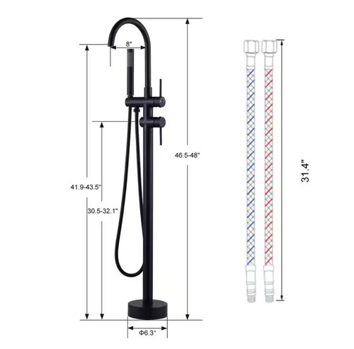 2-Handle Freestanding Tub Faucet with Hand Shower in Matte Black - 360 Swivel - Picture 3 of 11