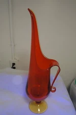 Vintage LE Smith 19" Amberina Swung Glass Pitcher Ewer Vase MCM