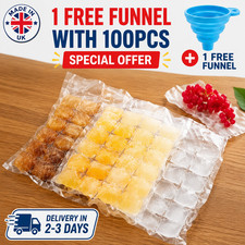 100 Ice Cube Freezer Bags 2400 Disposable Cubes Maker Clear Bag Fridge Party BBQ