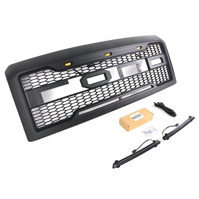 Parrilla delantera apta para Ford E150 E250 E350 2008-2014 parrilla negra con LED y barra de luz Foto 3 de 4