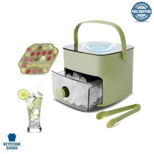 Green Stackable Ice Cube Tray Set with Lid, Bin & Tongs